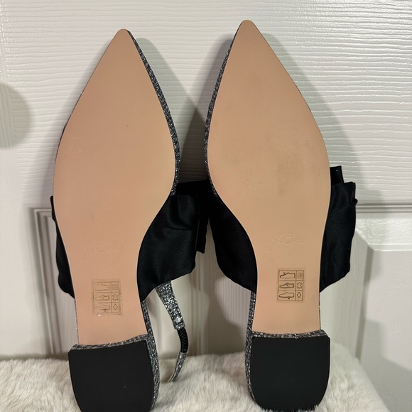 J.Crew Gray Gwen Sparkle Slingback Flats with Black Satin Bow – Size 9 - Picture 6 of 7